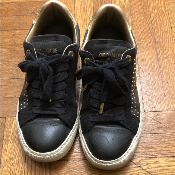 Zadig & Voltaire Women's Sneakers in Black with Gold Details - Picture 1 of 4